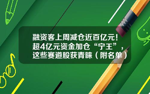 融资客上周减仓近百亿元！超4亿元资金加仓“宁王”，这些赛道股获青睐（附名单）-融资客有多少