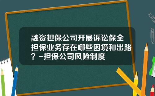 融资担保公司开展诉讼保全担保业务存在哪些困境和出路？-担保公司风险制度