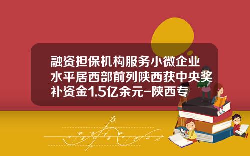 融资担保机构服务小微企业水平居西部前列陕西获中央奖补资金1.5亿余元-陕西专项基金