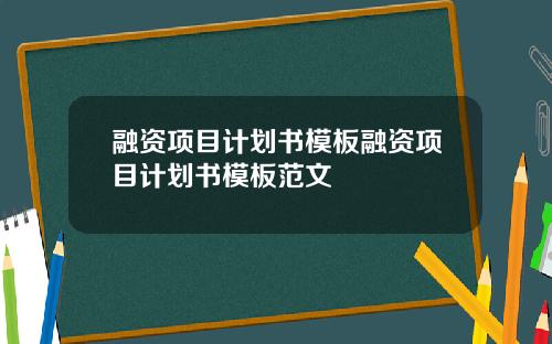 融资项目计划书模板融资项目计划书模板范文