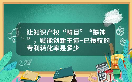 让知识产权“醒目”“提神”，赋能创新主体-已授权的专利转化率是多少