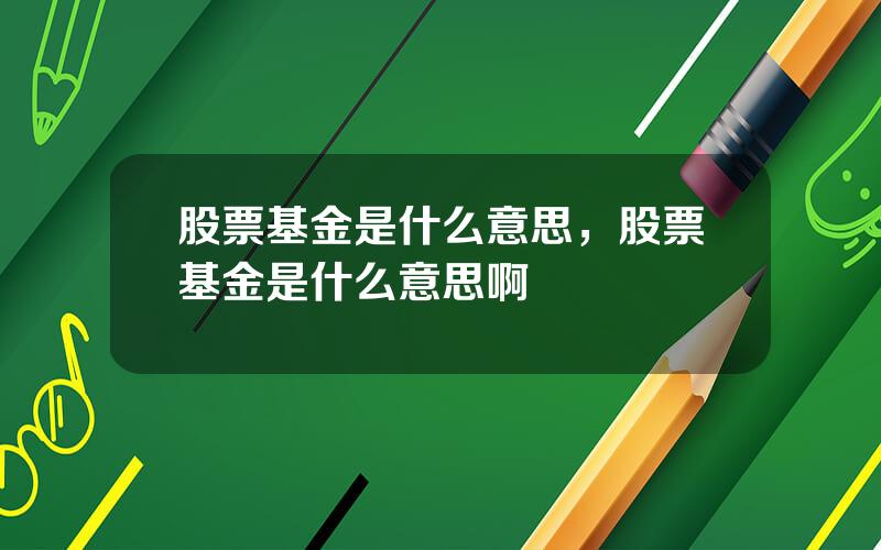 股票基金是什么意思，股票基金是什么意思啊