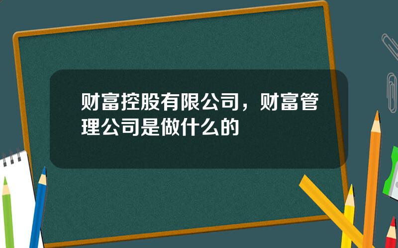 财富控股有限公司，财富管理公司是做什么的